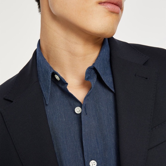 Long Sleeve Refined Chambray Shirt - New With Tags - NEVER WORN - Blue - Picture 3 of 5